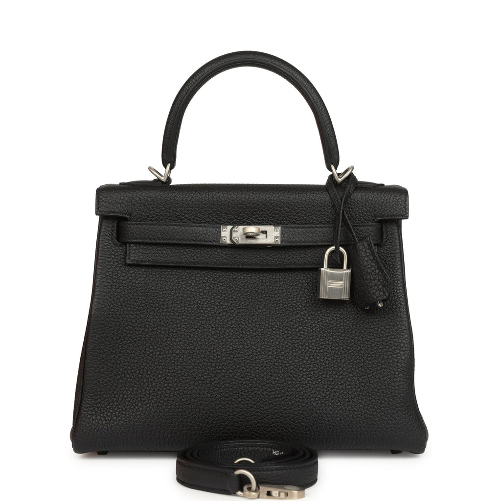 Kelly Retourne 25 Black Verso Togo Brushed Palladium Hardware Bag