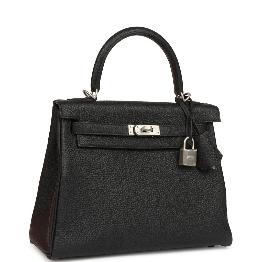 Kelly Retourne 25 Black Verso Togo Brushed Palladium Hardware Bag