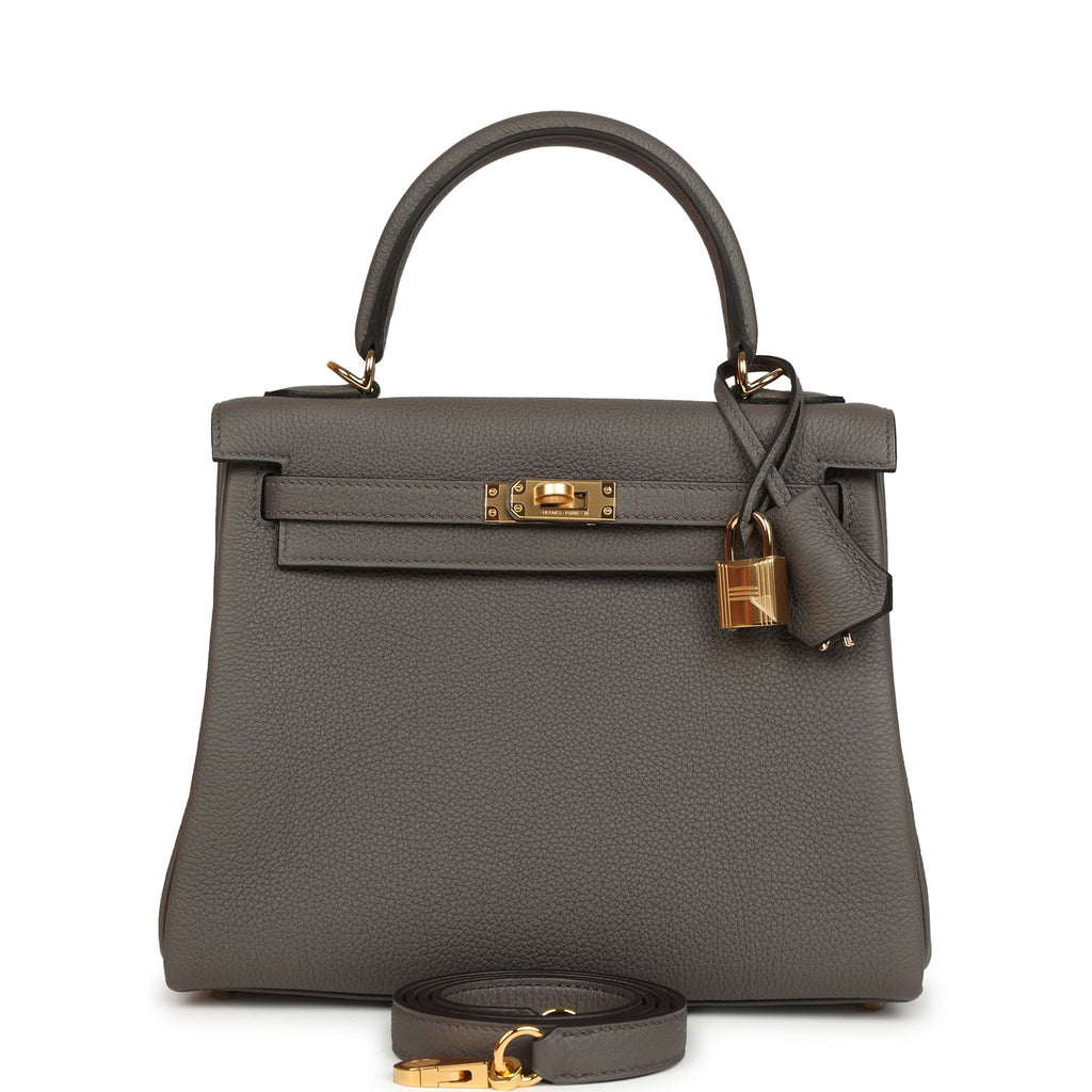 Kelly Retourne 25 Etain Togo Gold Hardware Bag