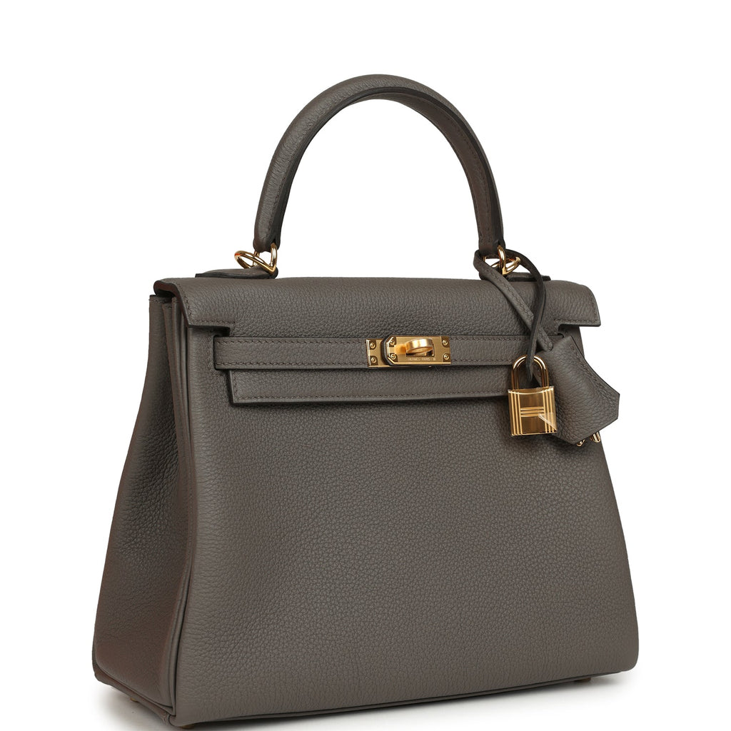 Kelly Retourne 25 Etain Togo Gold Hardware Bag