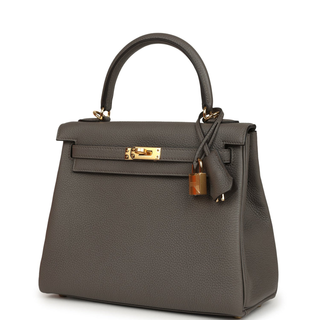Kelly Retourne 25 Etain Togo Gold Hardware Bag