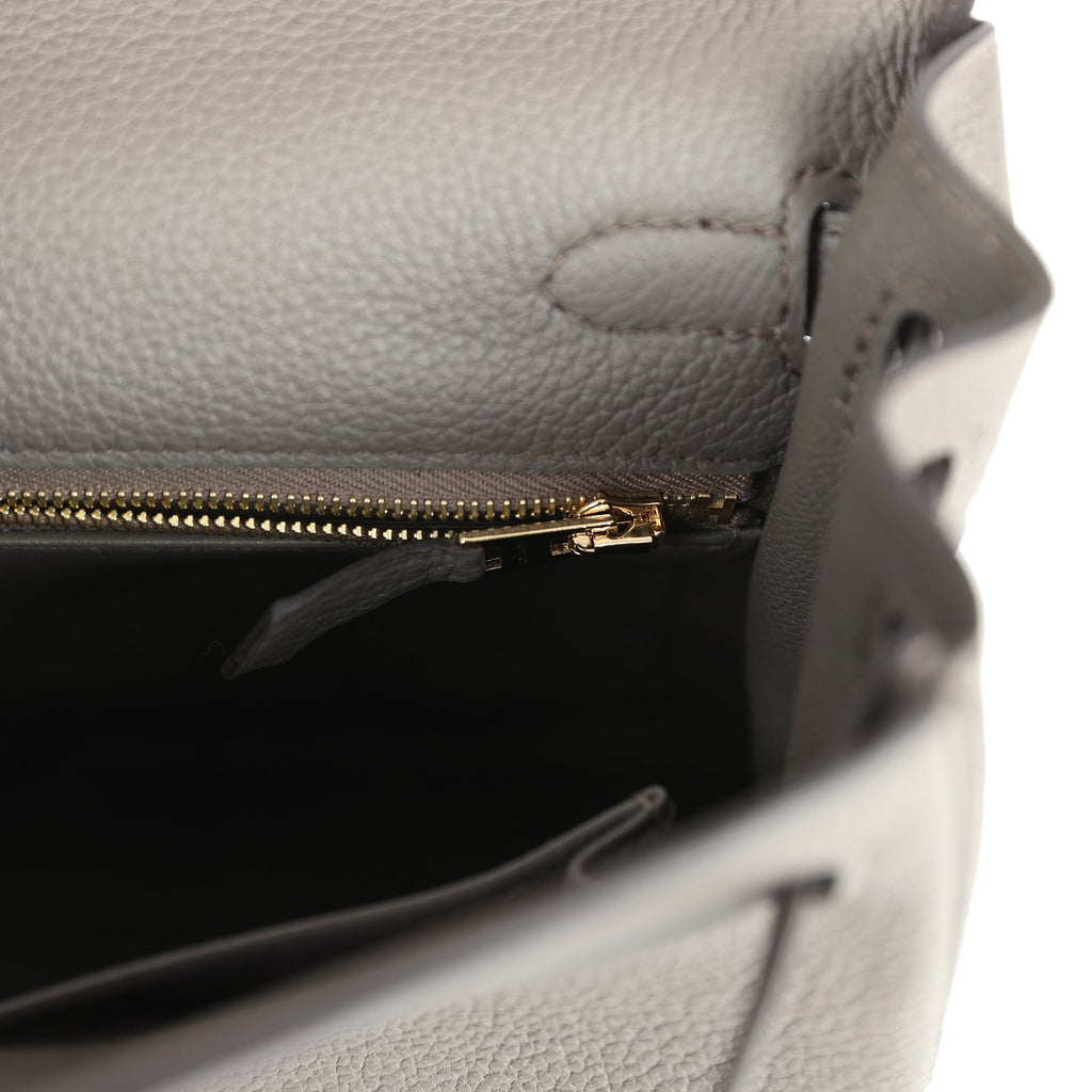 Kelly Retourne 25 Etain Togo Gold Hardware Bag