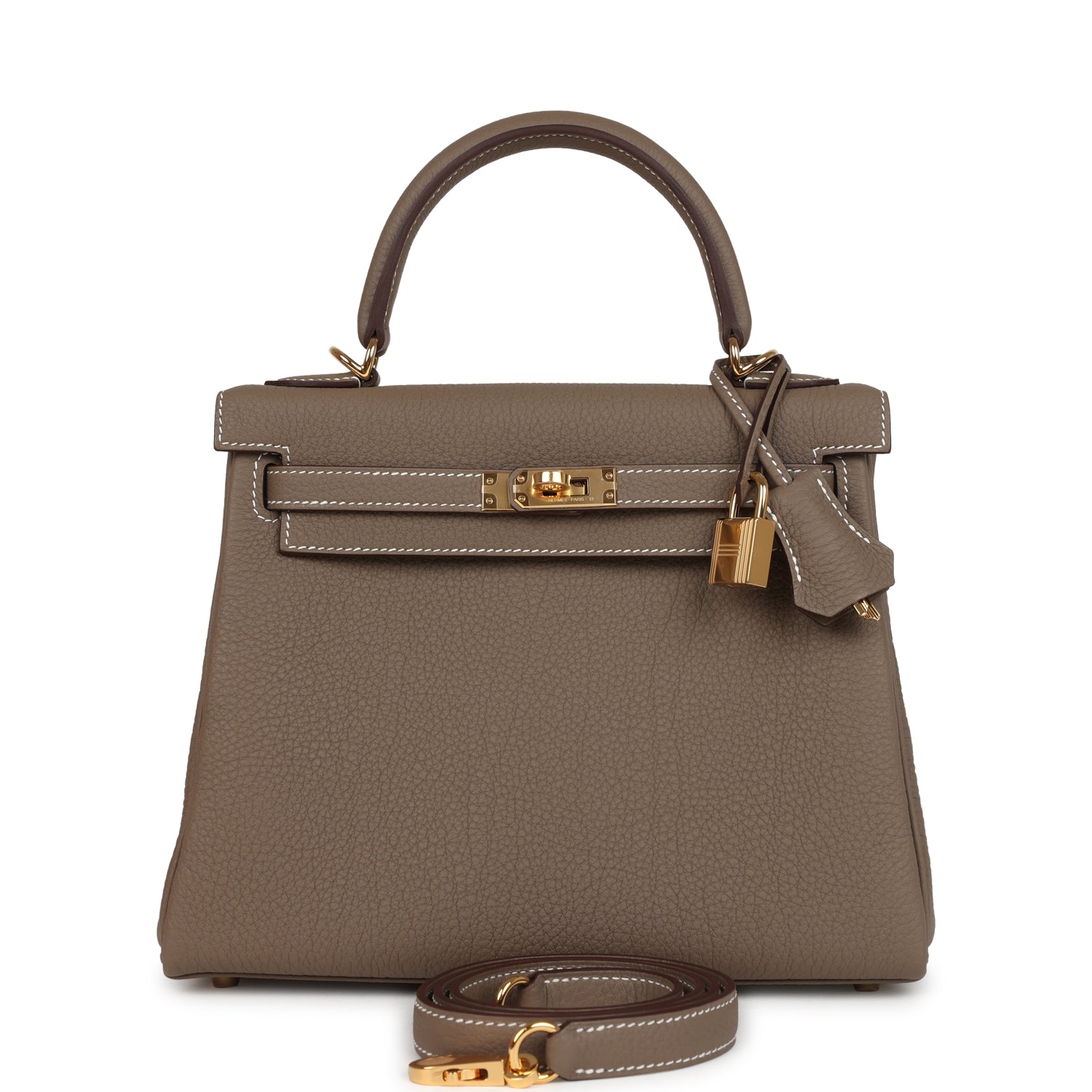 Kelly Retourne 25 Etoupe Togo Gold Hardware Bag