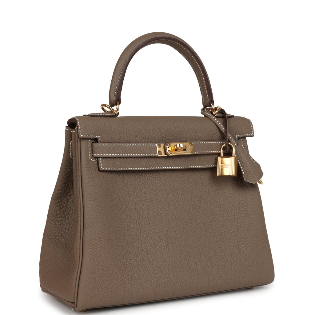 Kelly Retourne 25 Etoupe Togo Gold Hardware Bag
