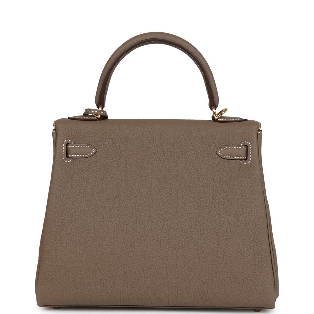 Kelly Retourne 25 Etoupe Togo Gold Hardware Bag
