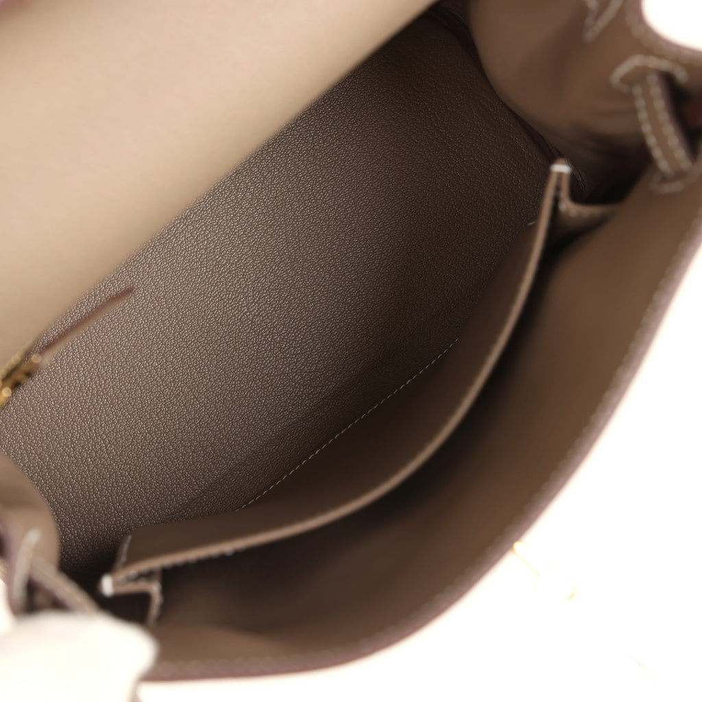 Kelly Retourne 25 Etoupe Togo Gold Hardware Bag