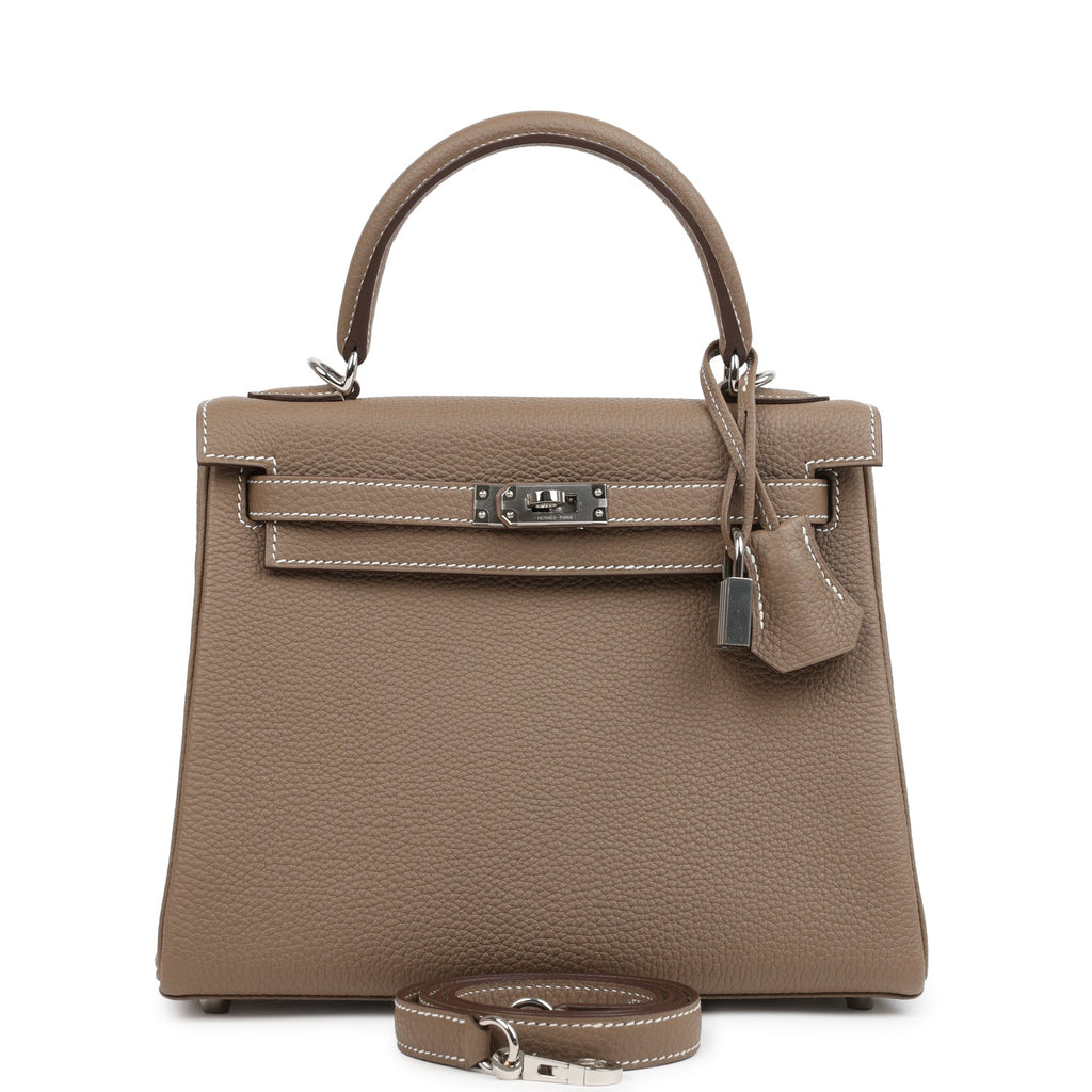 Kelly Retourne 25 Etoupe Togo Palladium Hardware Bag