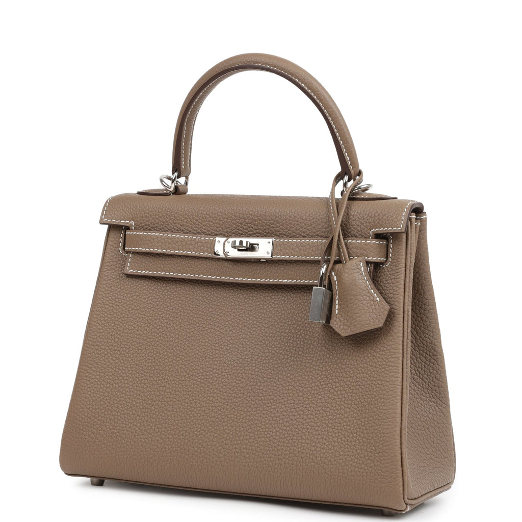 Kelly Retourne 25 Etoupe Togo Palladium Hardware Bag