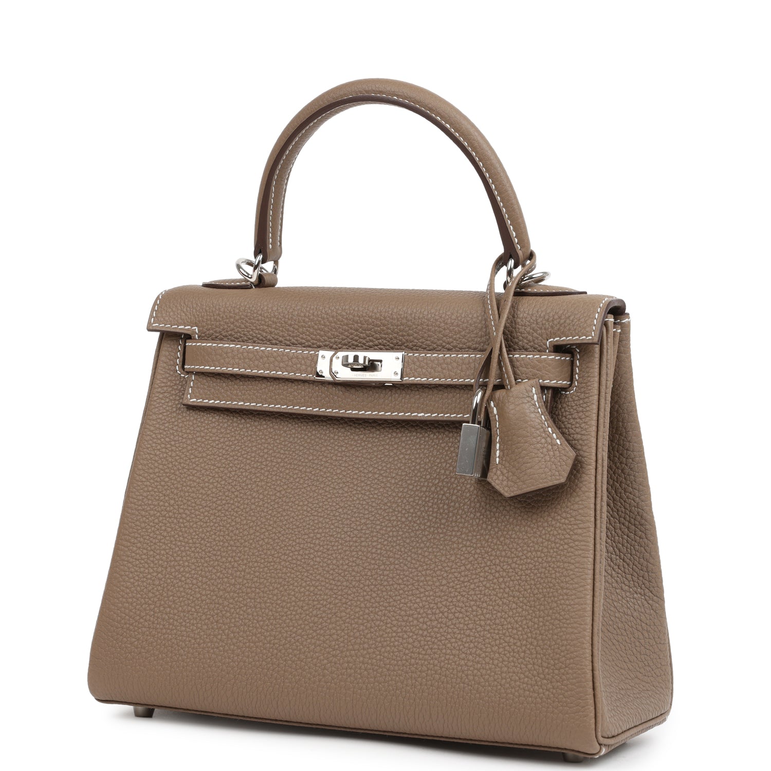 Kelly Retourne 25 Etoupe Togo Palladium Hardware Bag