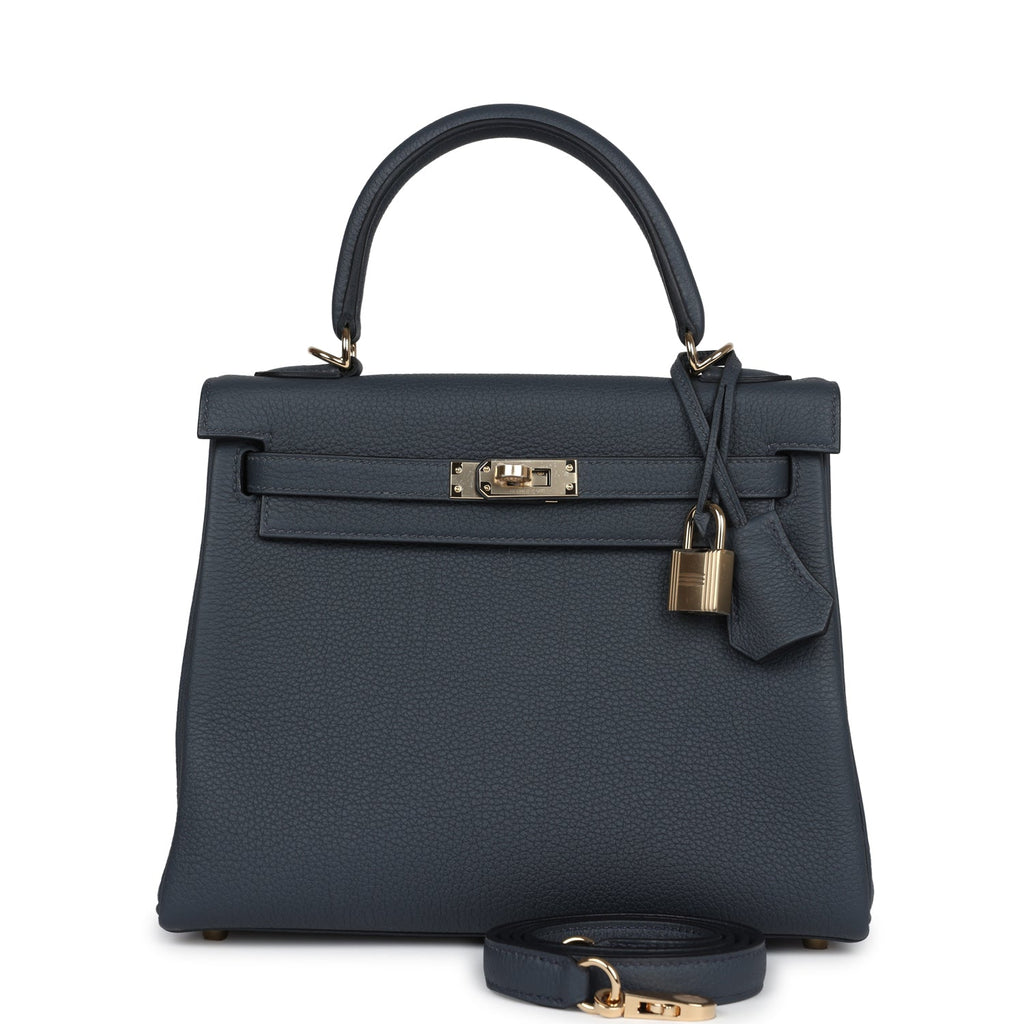 Kelly Retourne 25 Gris Misty Togo Permabrass Hardware Bag