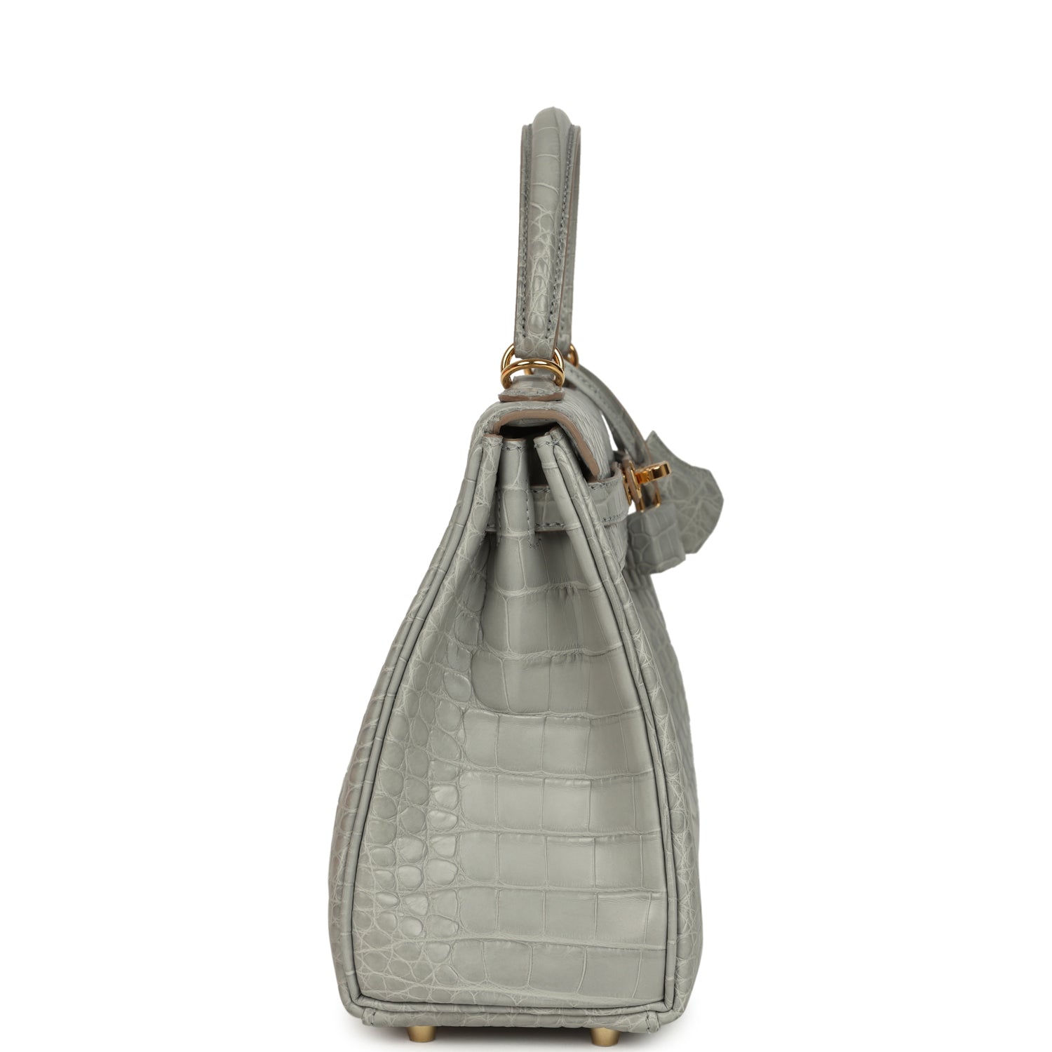 Kelly Retourne 25 Gris Perle Matte Alligator Gold Hardware Bag