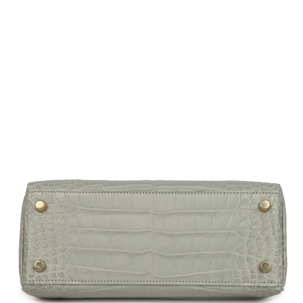 Kelly Retourne 25 Gris Perle Matte Alligator Gold Hardware Bag