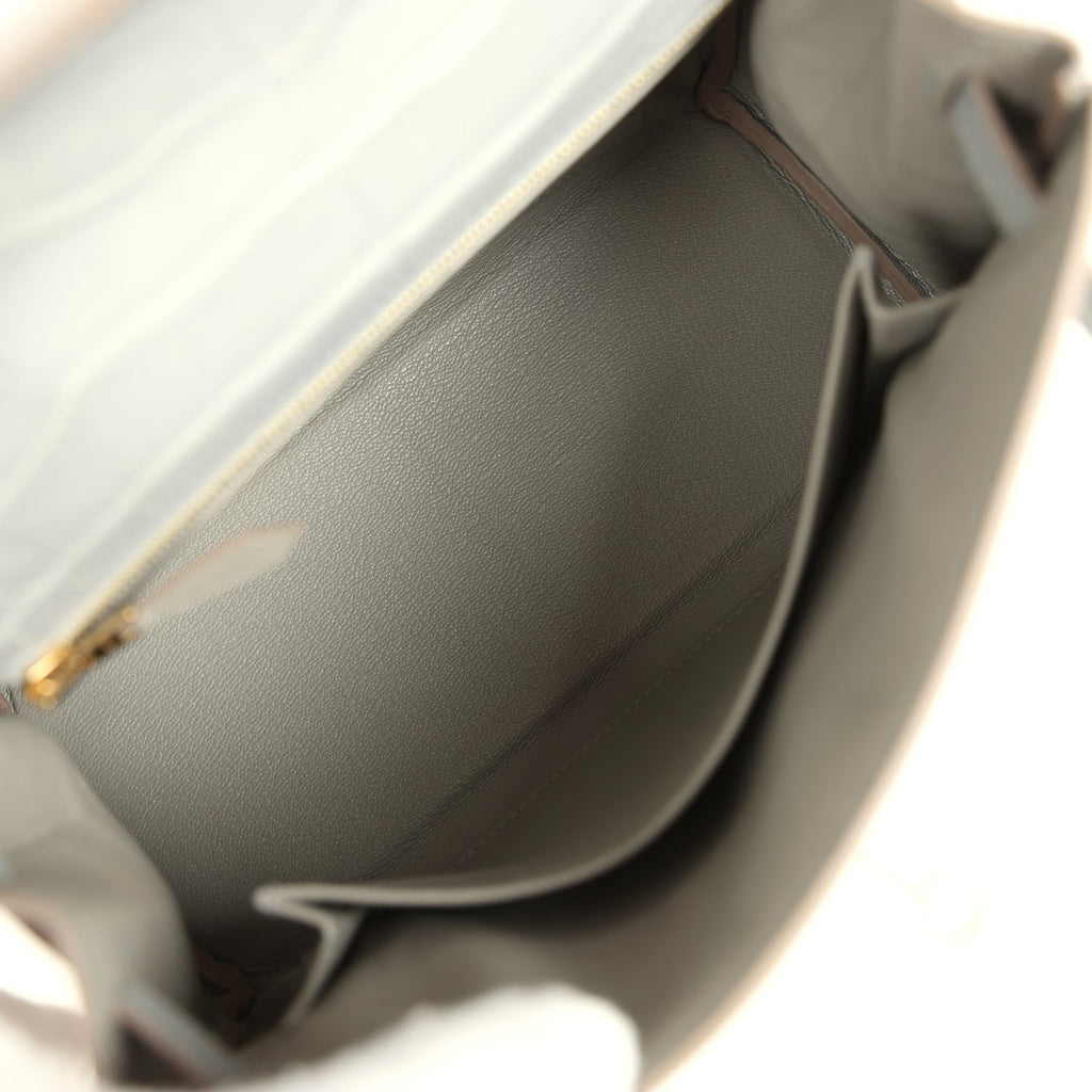 Kelly Retourne 25 Gris Perle Matte Alligator Gold Hardware Bag