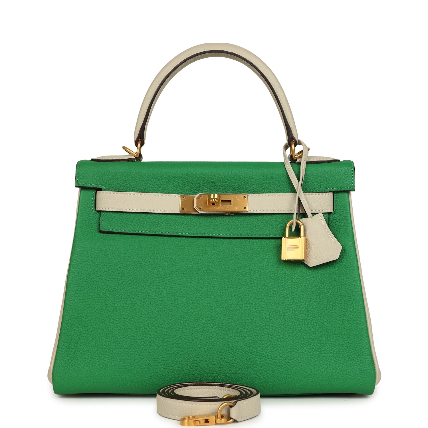 Kelly Retourne 28 Bambou and Craie Togo Brushed Gold Hardware Bag