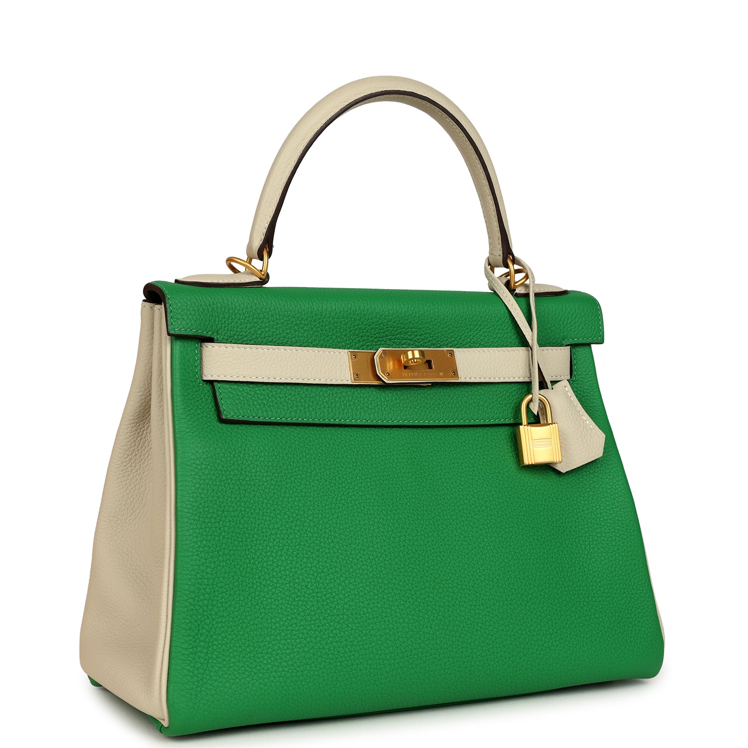 Kelly Retourne 28 Bambou and Craie Togo Brushed Gold Hardware Bag
