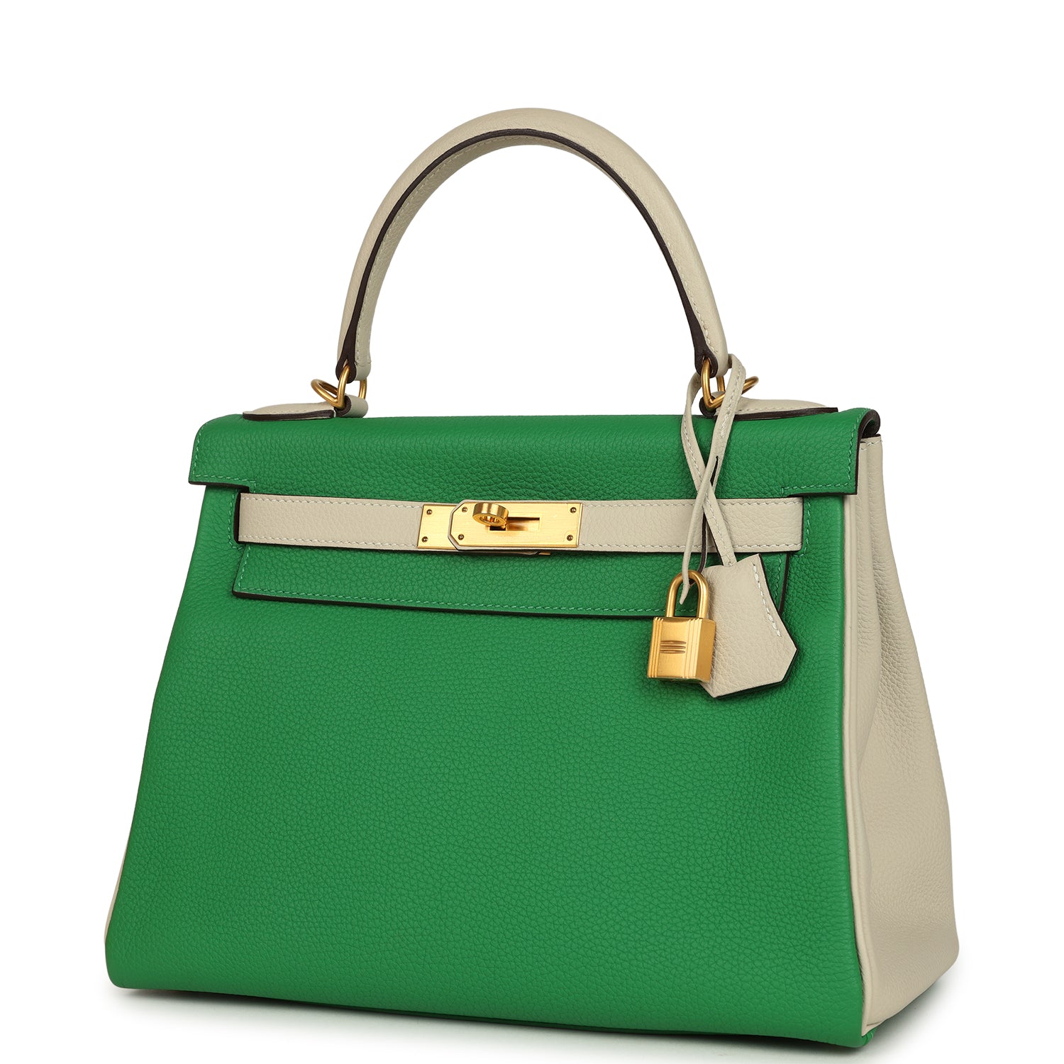 Kelly Retourne 28 Bambou and Craie Togo Brushed Gold Hardware Bag