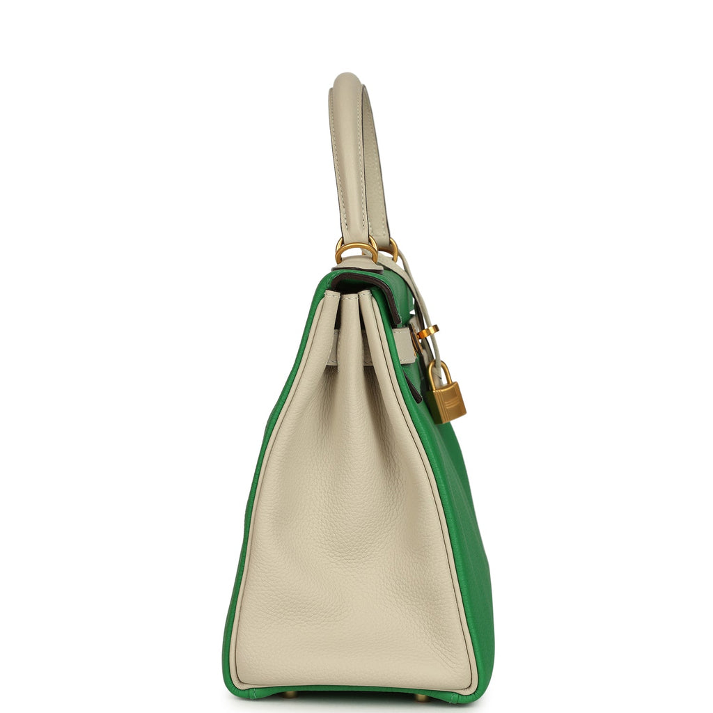 Kelly Retourne 28 Bambou and Craie Togo Brushed Gold Hardware Bag