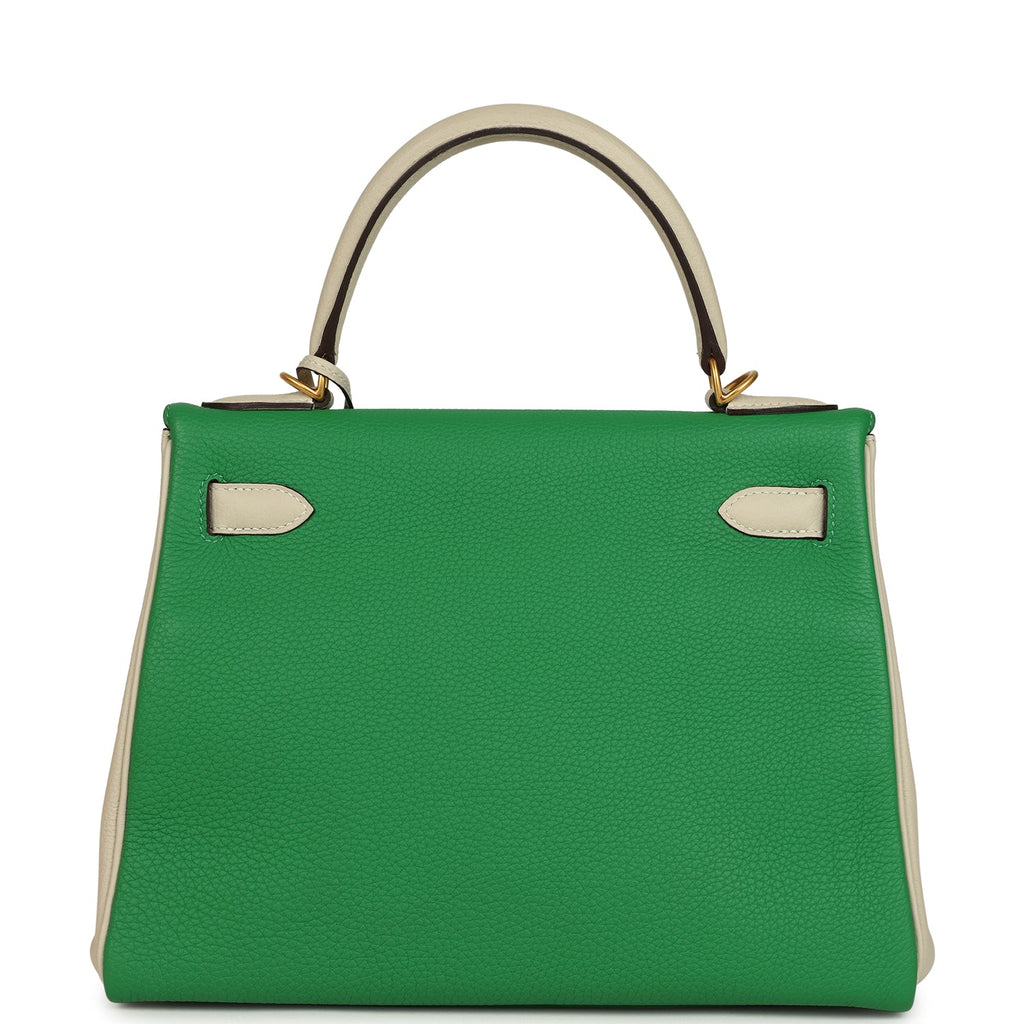 Kelly Retourne 28 Bambou and Craie Togo Brushed Gold Hardware Bag