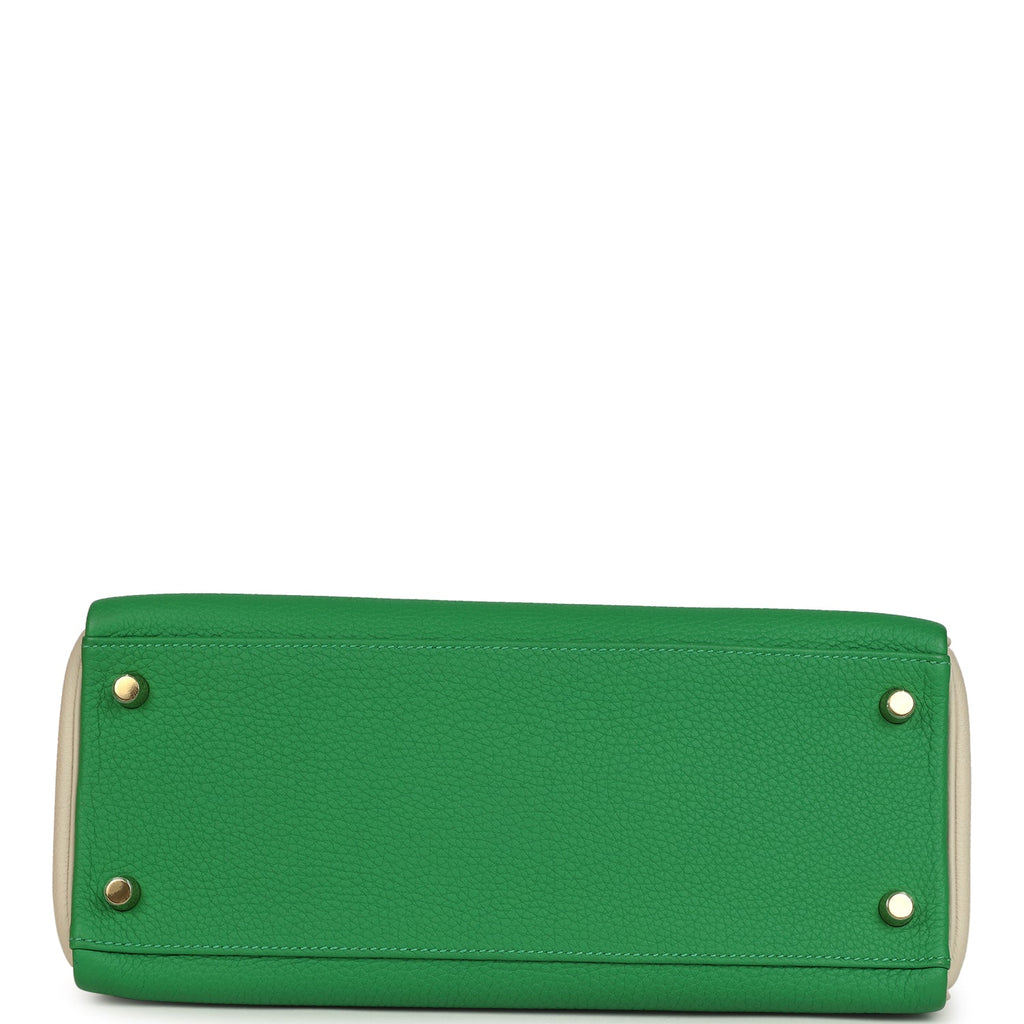 Kelly Retourne 28 Bambou and Craie Togo Brushed Gold Hardware Bag