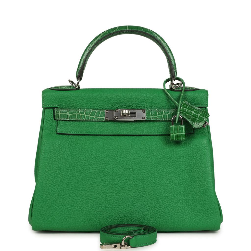 Kelly Retourne 28 Bambou Togo and Shiny Niloticus Crocodile Touch Palladium Hardware Bag