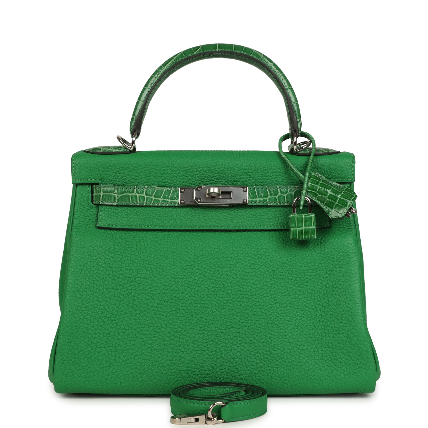 Kelly Retourne 28 Bambou Togo and Shiny Niloticus Crocodile Touch Palladium Hardware Bag