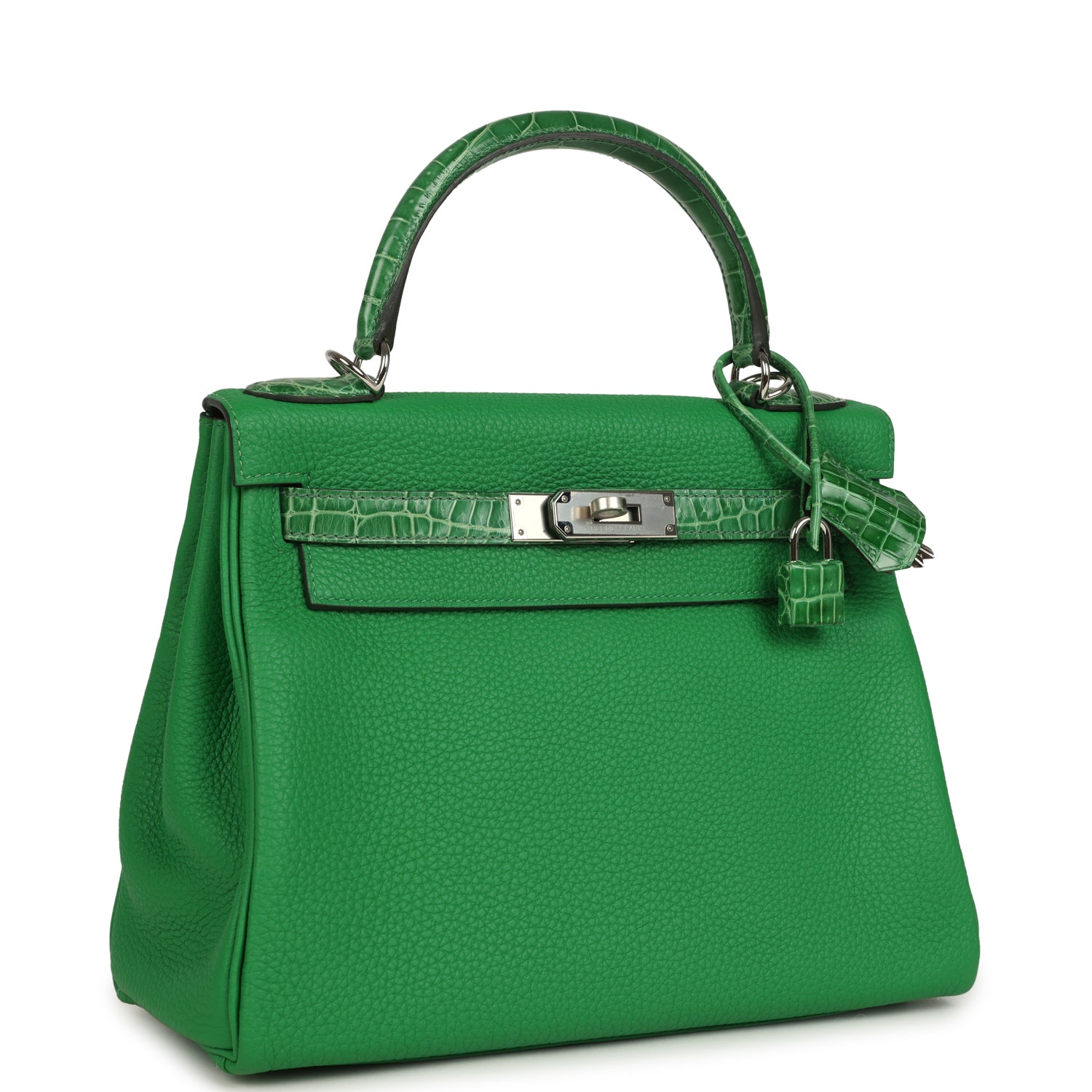 Kelly Retourne 28 Bambou Togo and Shiny Niloticus Crocodile Touch Palladium Hardware Bag