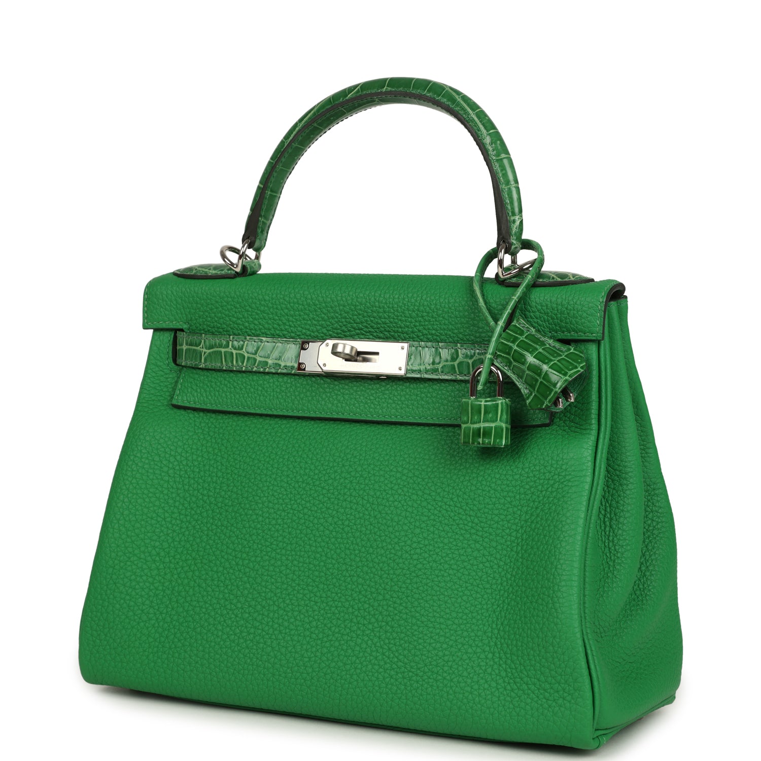 Kelly Retourne 28 Bambou Togo and Shiny Niloticus Crocodile Touch Palladium Hardware Bag