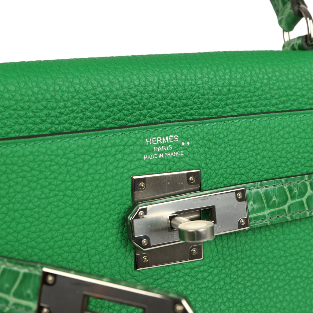 Kelly Retourne 28 Bambou Togo and Shiny Niloticus Crocodile Touch Palladium Hardware Bag