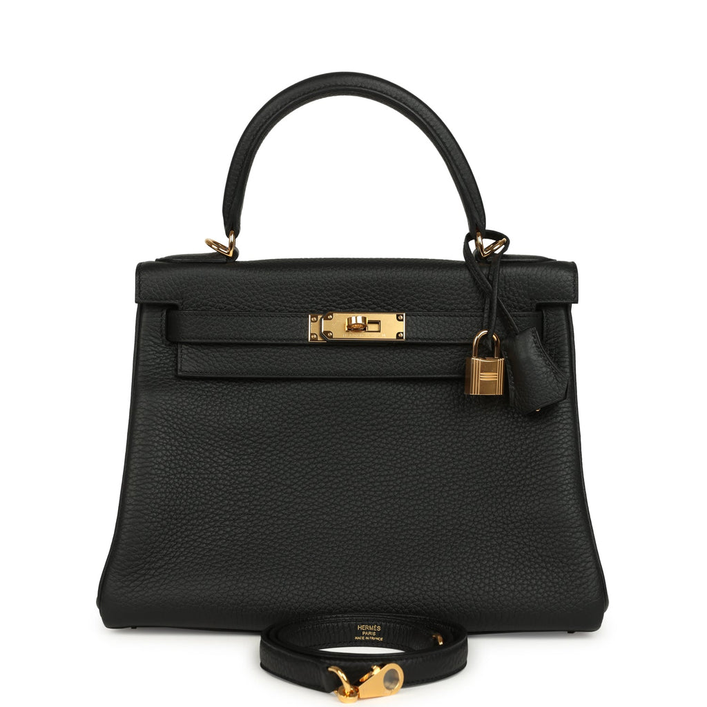 Kelly Retourne 28 Black Clemence Gold Hardware Bag