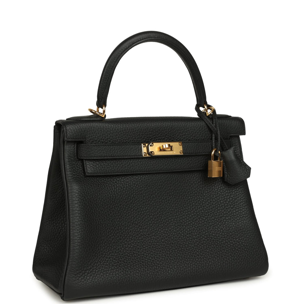 Kelly Retourne 28 Black Clemence Gold Hardware Bag