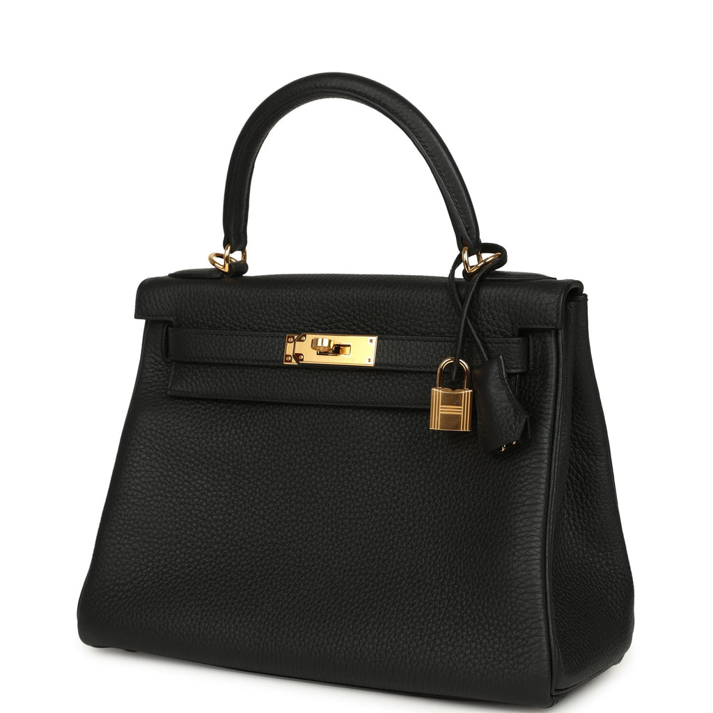 Kelly Retourne 28 Black Clemence Gold Hardware Bag