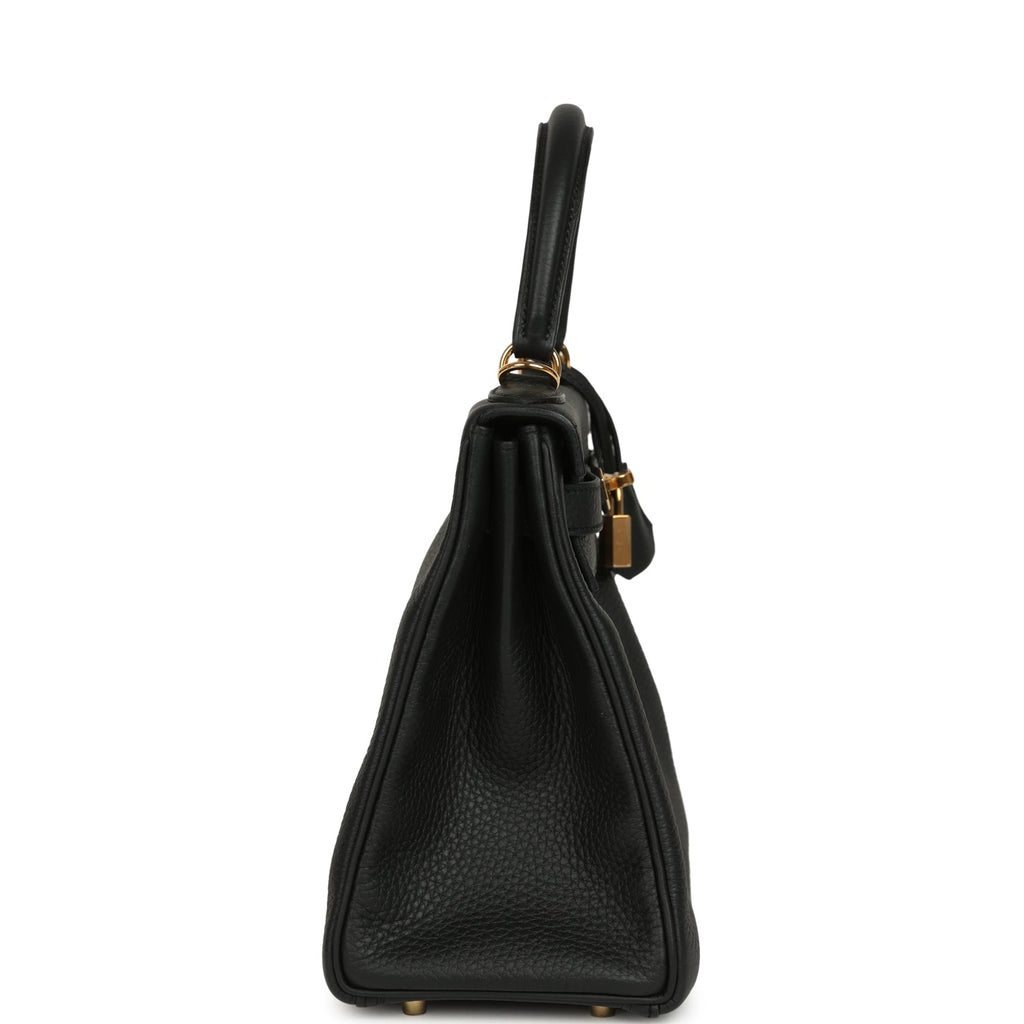 Kelly Retourne 28 Black Clemence Gold Hardware Bag