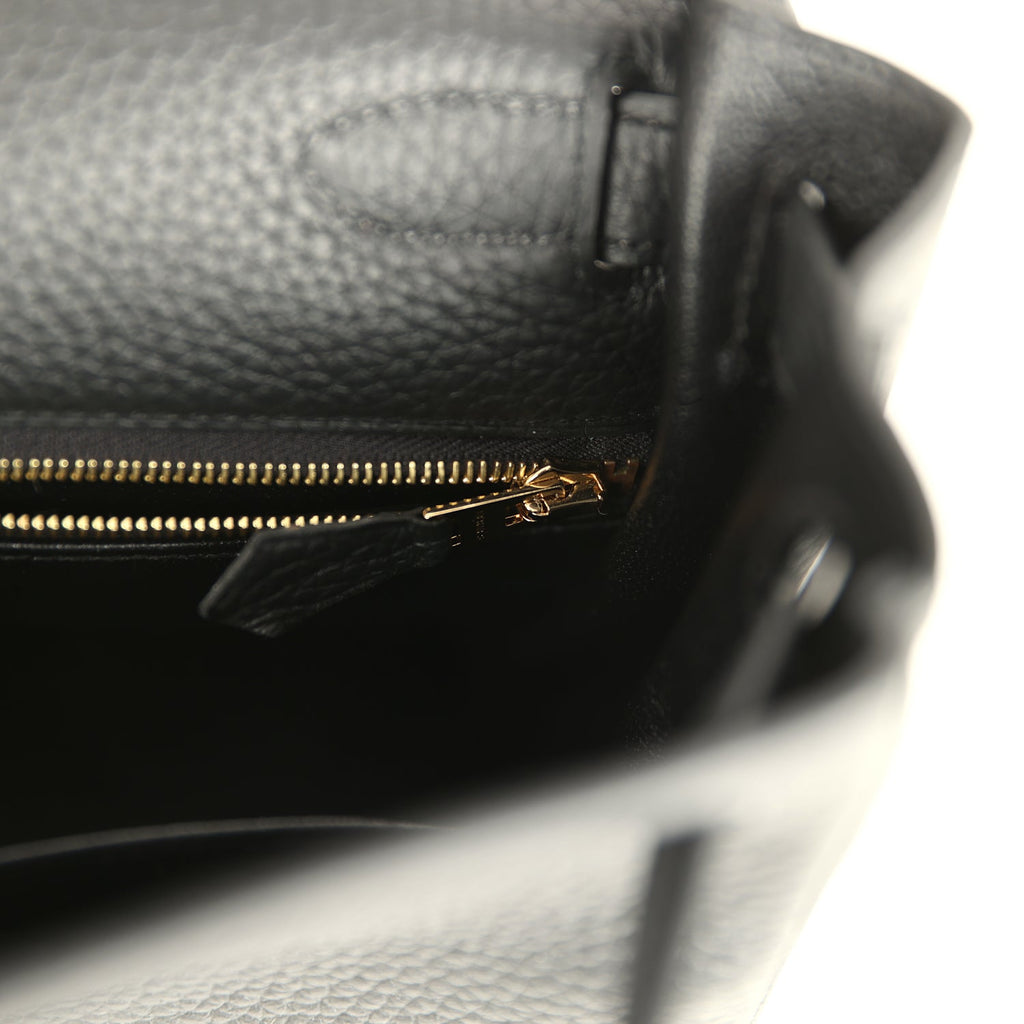 Kelly Retourne 28 Black Clemence Gold Hardware Bag