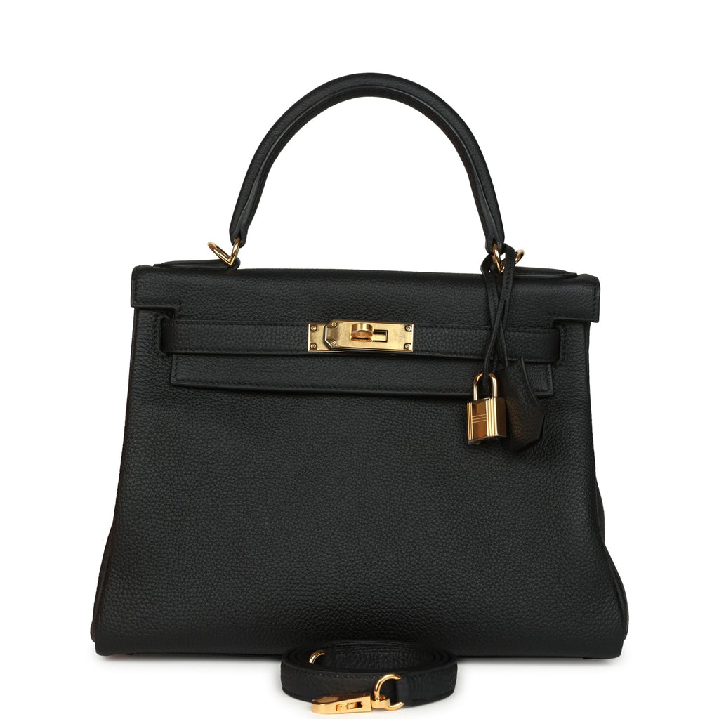 Kelly Retourne 28 Black Togo Gold Hardware Bag