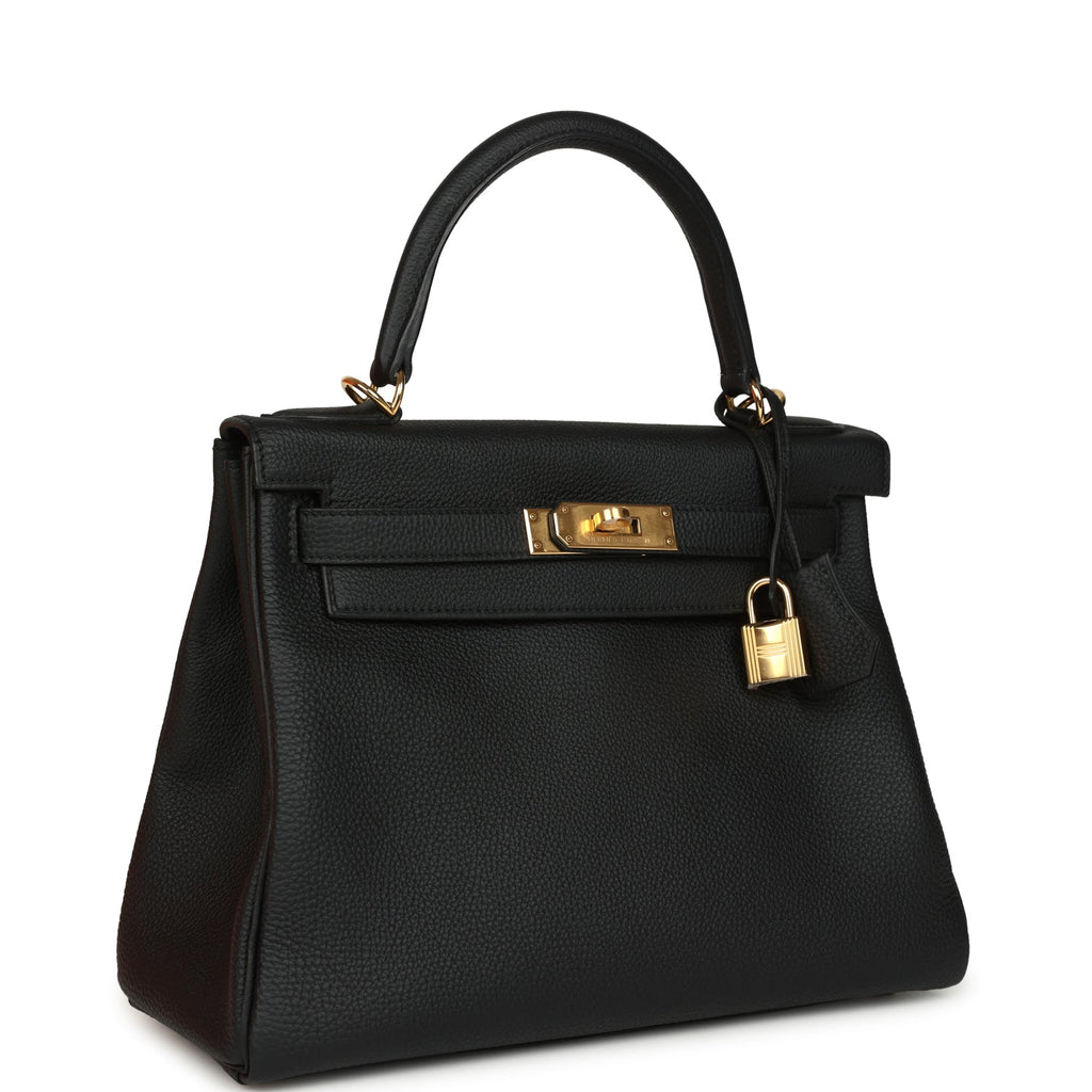 Kelly Retourne 28 Black Togo Gold Hardware Bag