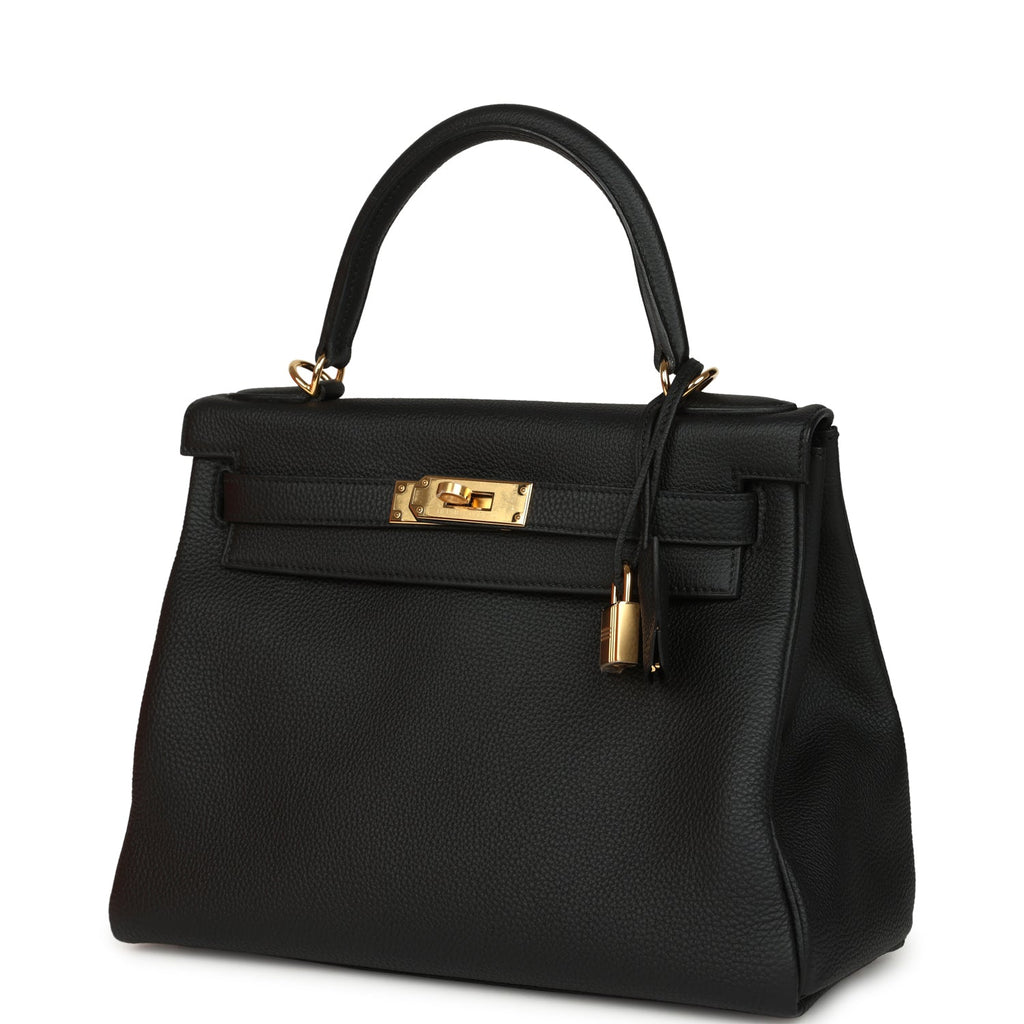 Kelly Retourne 28 Black Togo Gold Hardware Bag