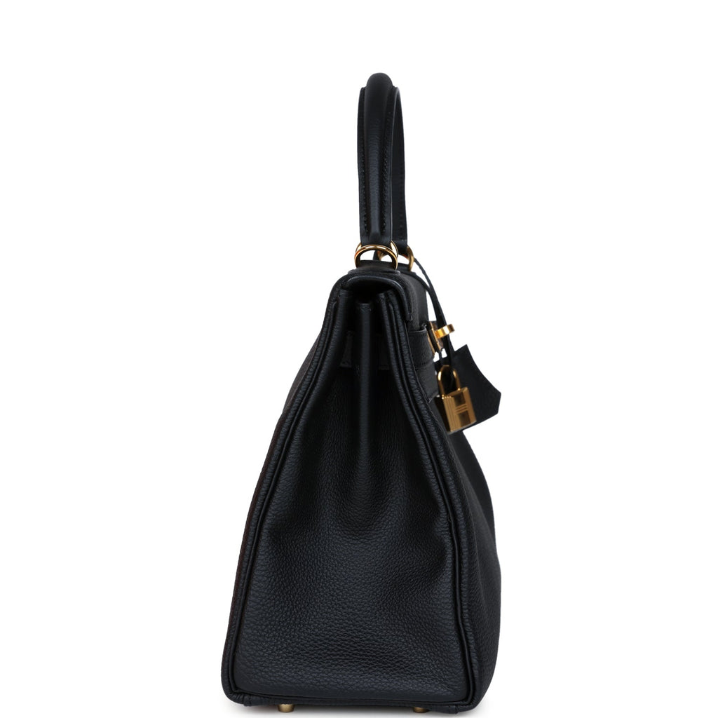 Kelly Retourne 28 Black Togo Gold Hardware Bag