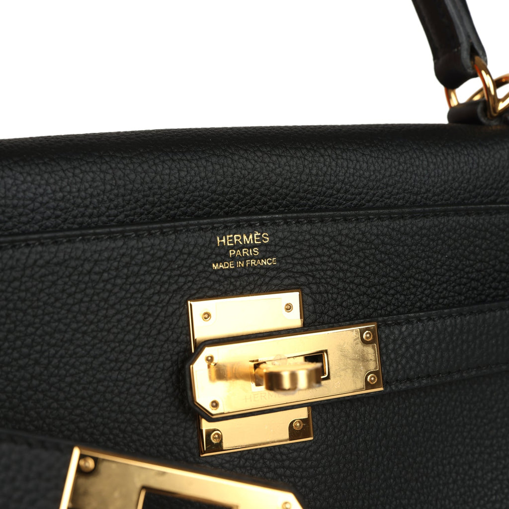 Kelly Retourne 28 Black Togo Gold Hardware Bag