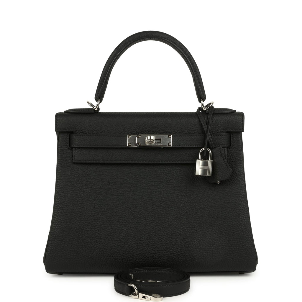 Kelly Retourne 28 Black Togo Palladium Hardware Bag