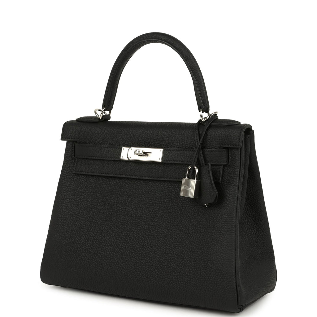 Kelly Retourne 28 Black Togo Palladium Hardware Bag