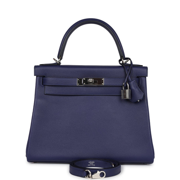 Kelly Retourne 28 Bleu Encre Verso Evercolor Palladium Hardware Bag