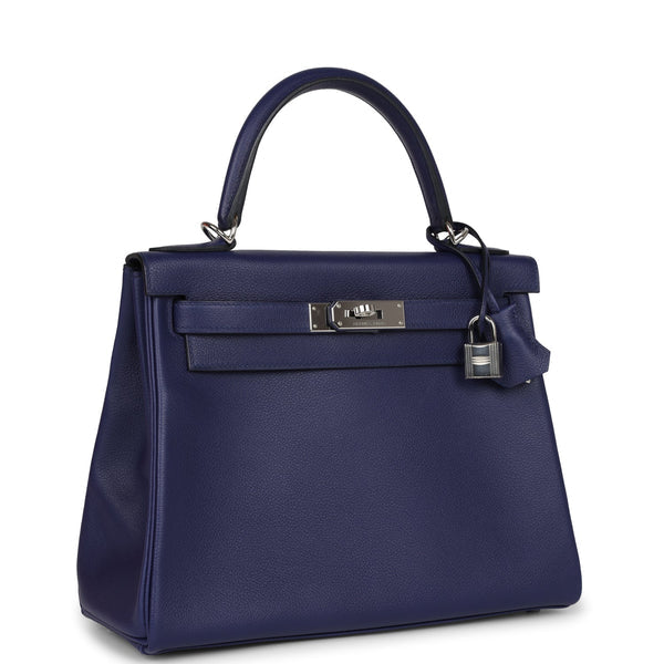 Kelly Retourne 28 Bleu Encre Verso Evercolor Palladium Hardware Bag