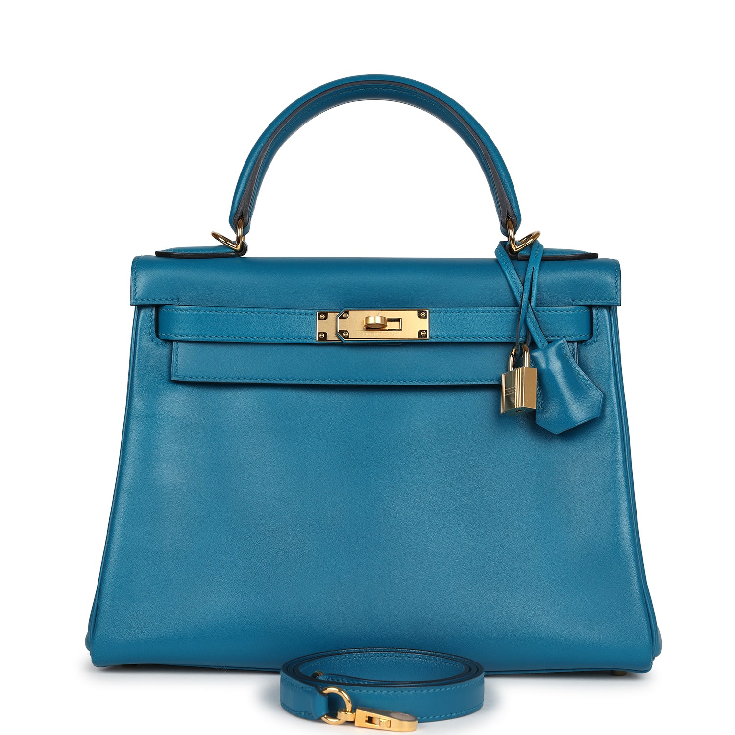 Kelly Retourne 28 Bleu Izmir Tadelakt Gold Hardware Bag