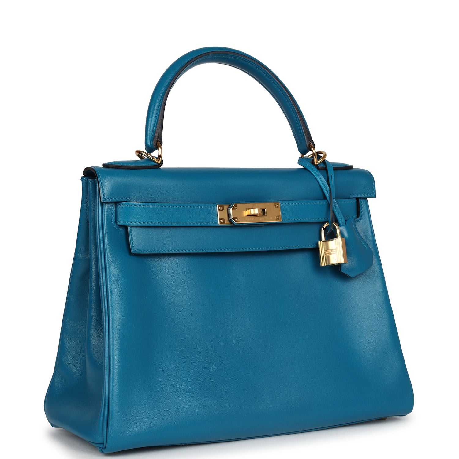 Kelly Retourne 28 Bleu Izmir Tadelakt Gold Hardware Bag