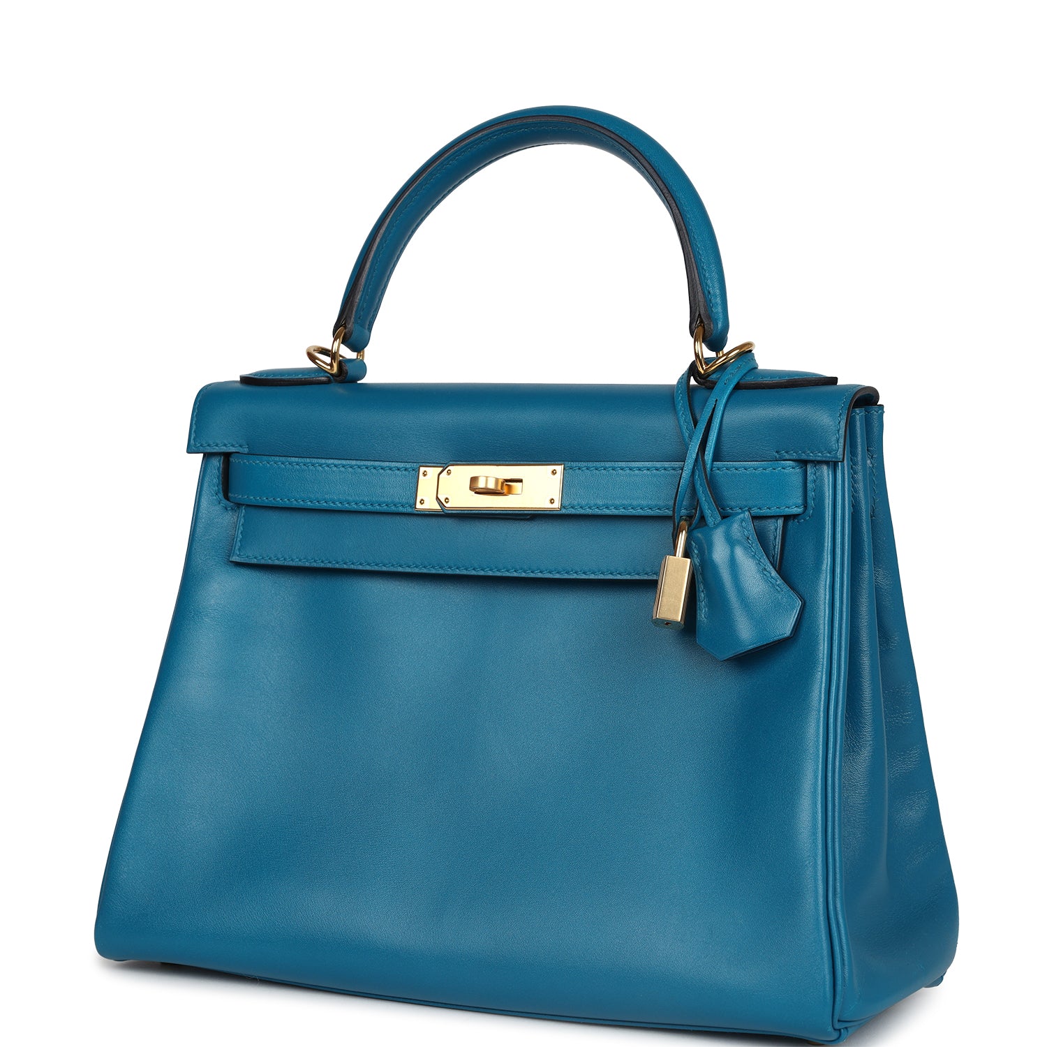 Kelly Retourne 28 Bleu Izmir Tadelakt Gold Hardware Bag