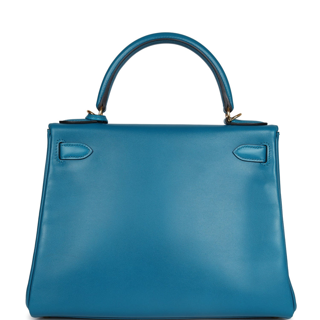 Kelly Retourne 28 Bleu Izmir Tadelakt Gold Hardware Bag