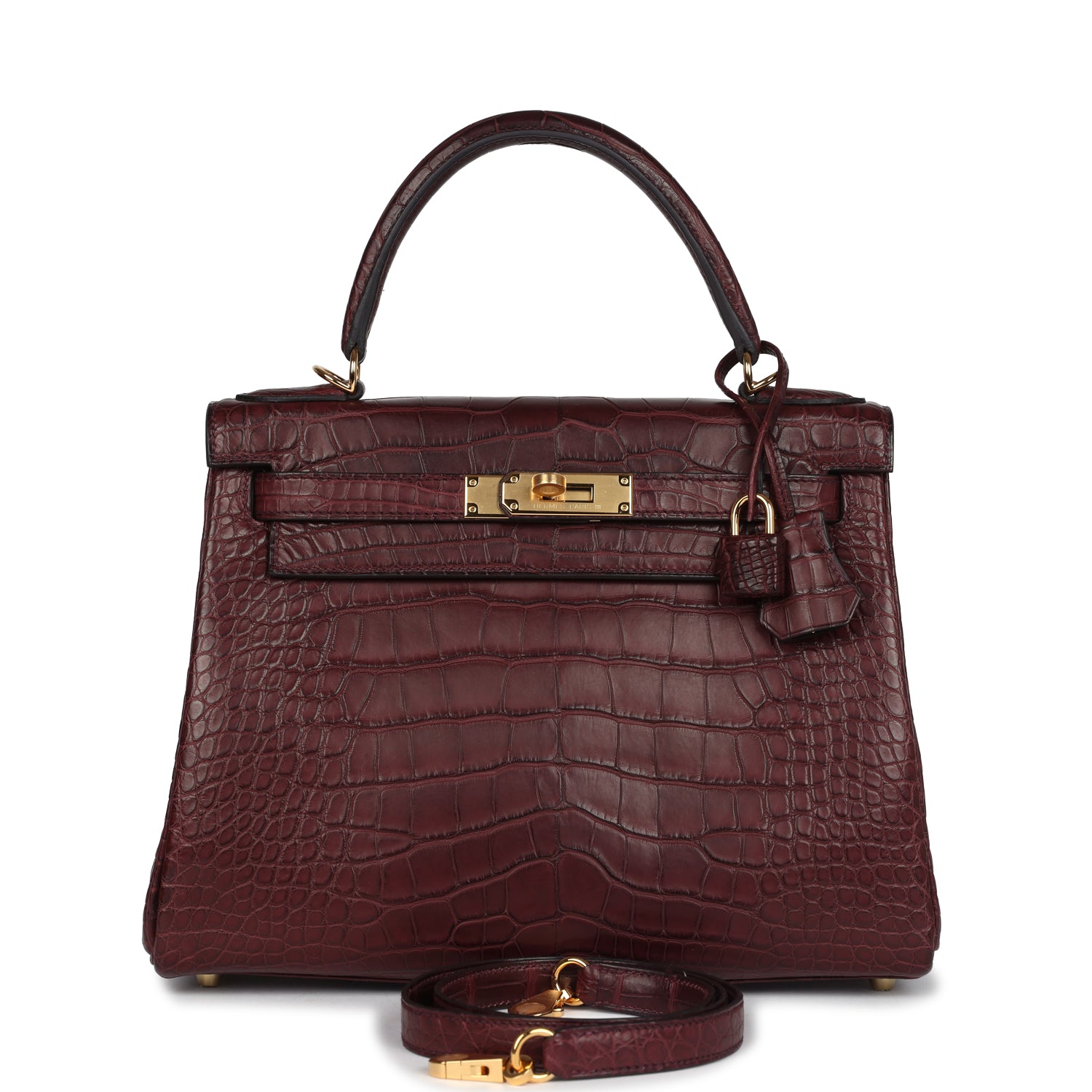Kelly Retourne 28 Bordeaux Matte Alligator Gold Hardware Bag