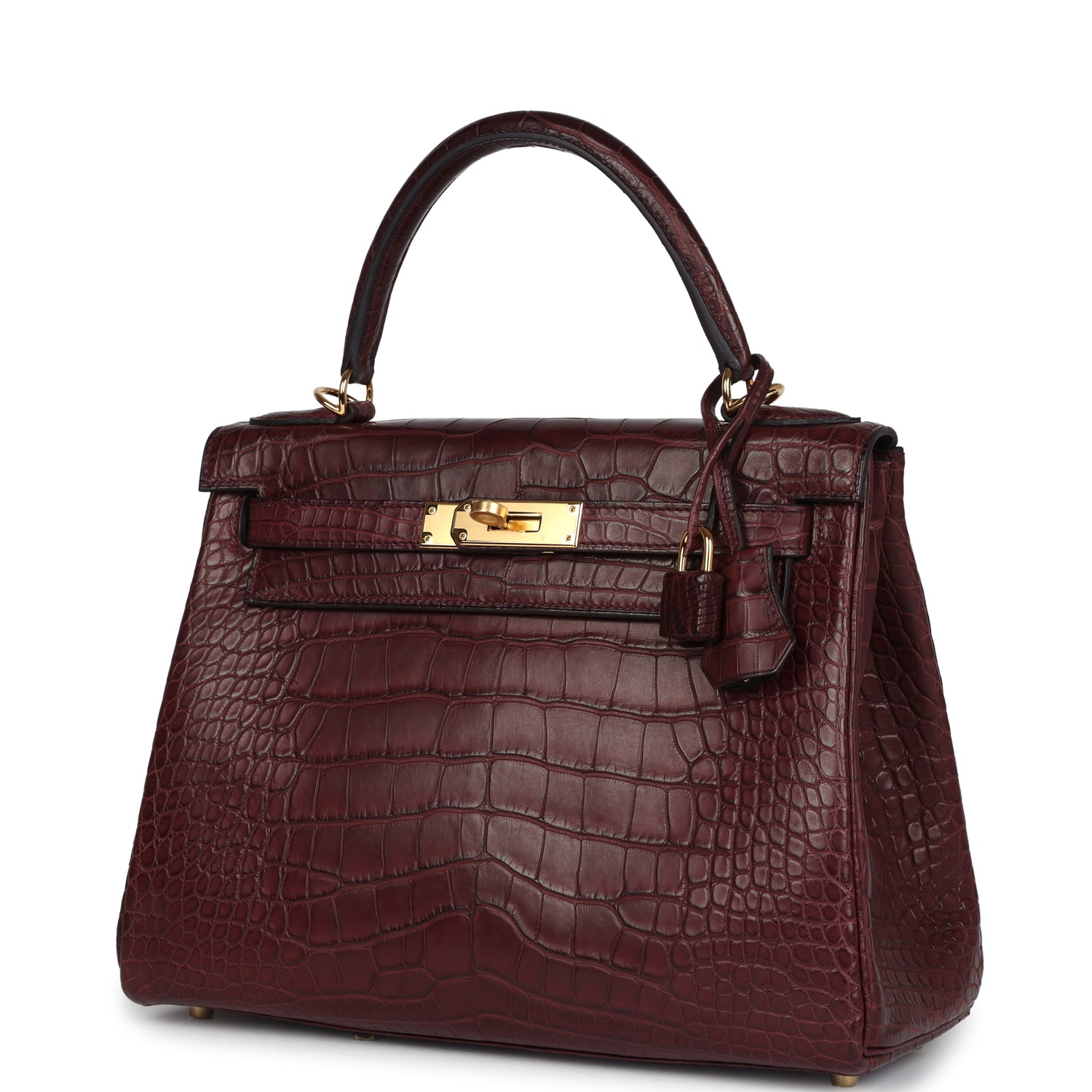 Kelly Retourne 28 Bordeaux Matte Alligator Gold Hardware Bag