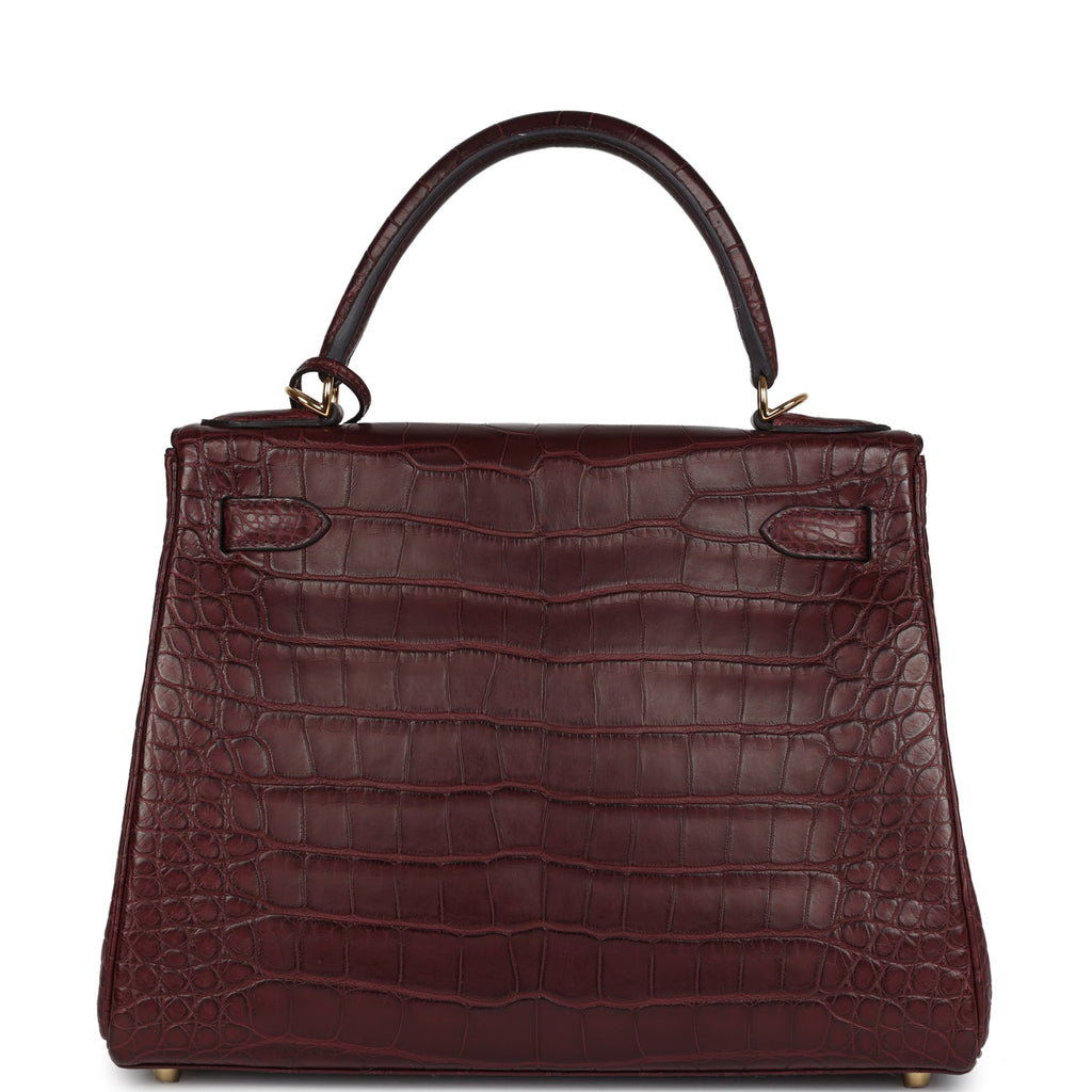 Kelly Retourne 28 Bordeaux Matte Alligator Gold Hardware Bag