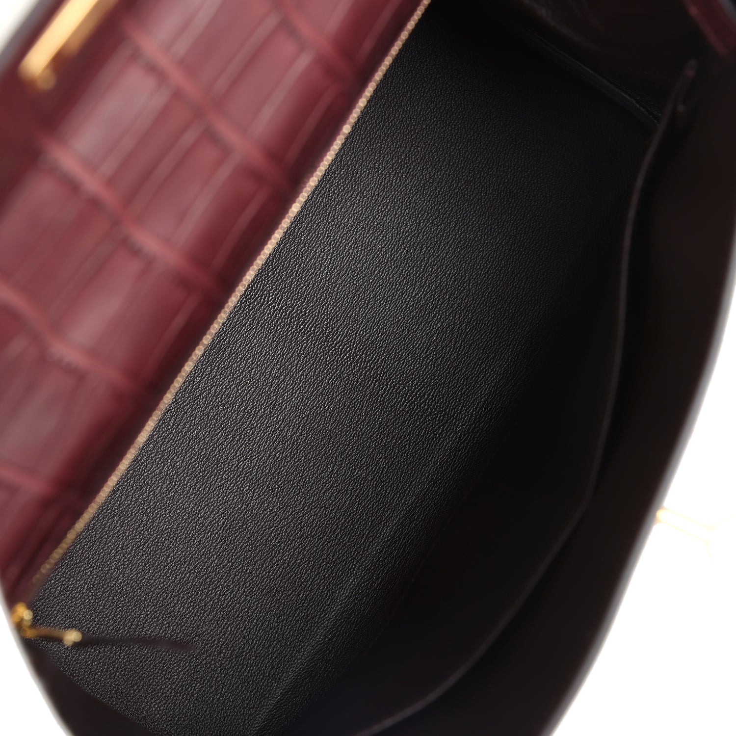 Kelly Retourne 28 Bordeaux Matte Alligator Gold Hardware Bag